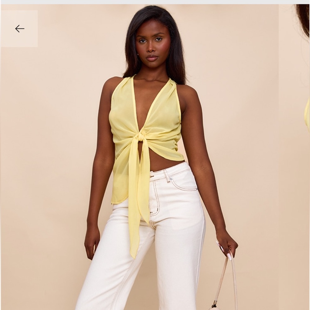 PrettyLittleThing Lemon Tie-Front Blouse
